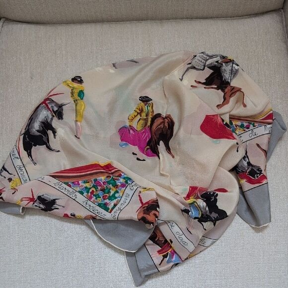 Vintage Colorful Square Bullfighting Silk Scarf by Glentex - Picture 6 of 8